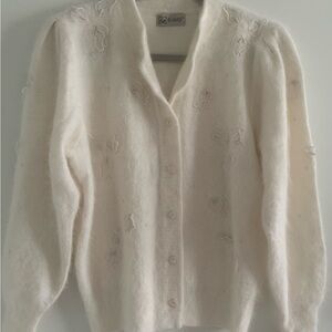 VTG B.dulgi White Angora Wool Blend Beaded Cardigan Sweater - Soft Coquette M